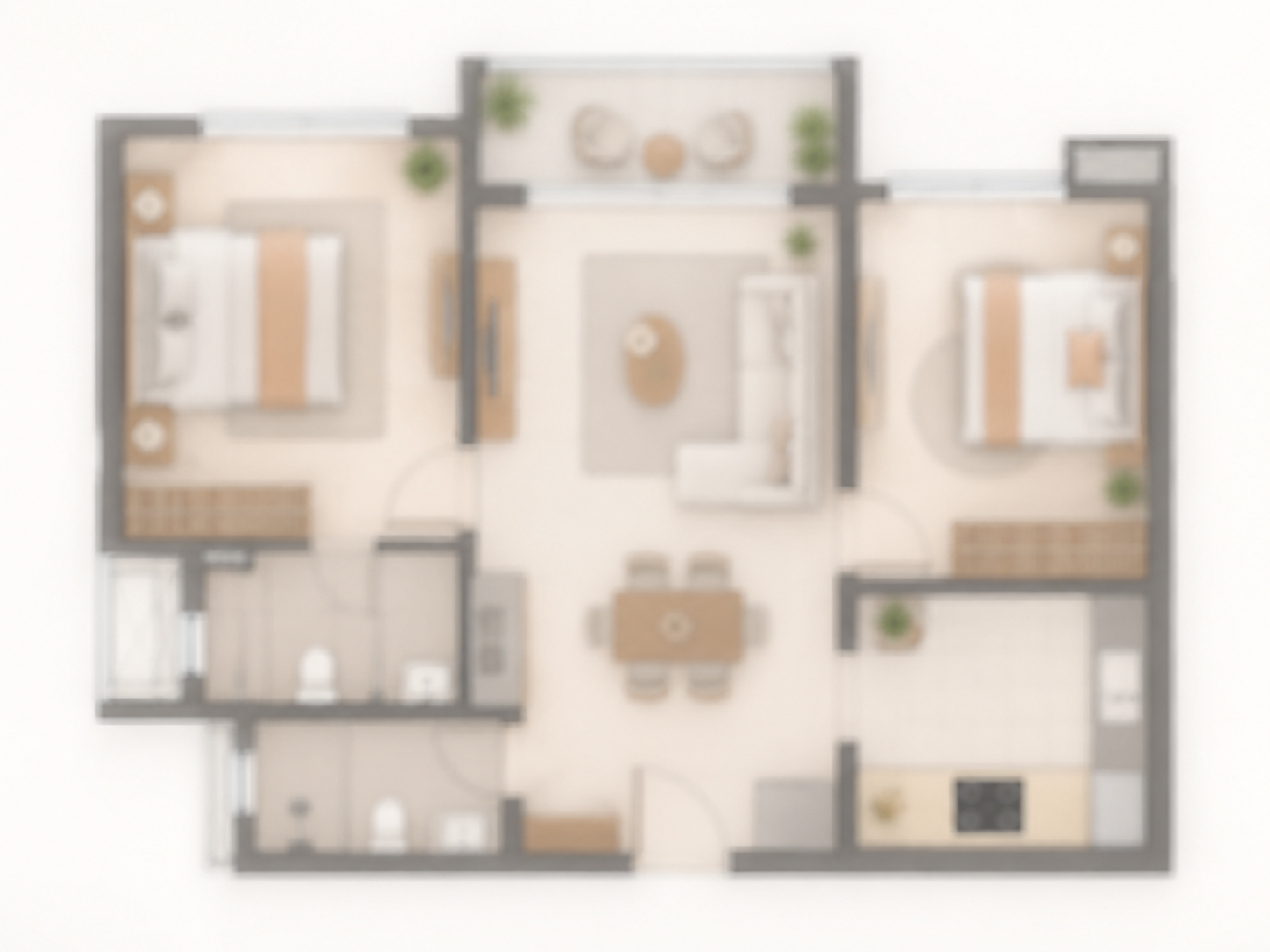 Embassy Knowledge Park 2 BHK blurred floor plan